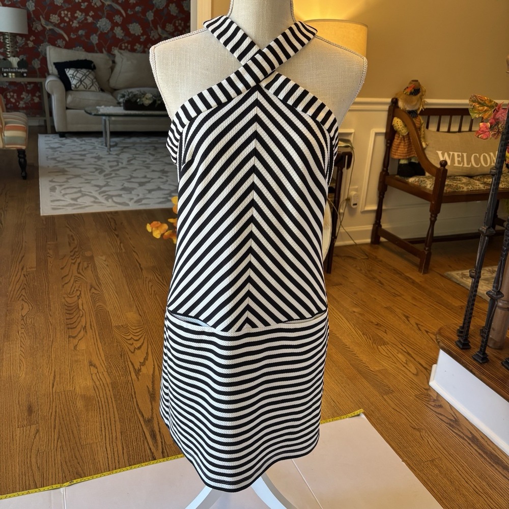 Revolve x Trina Turk Alicina Striped Halter Dress Sz 4‎  Mini black white